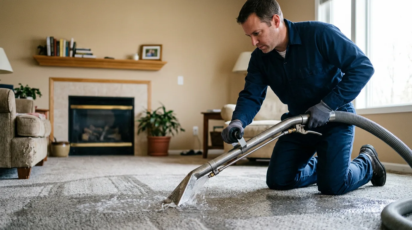 Water damage restoration technician working near Neche, ND